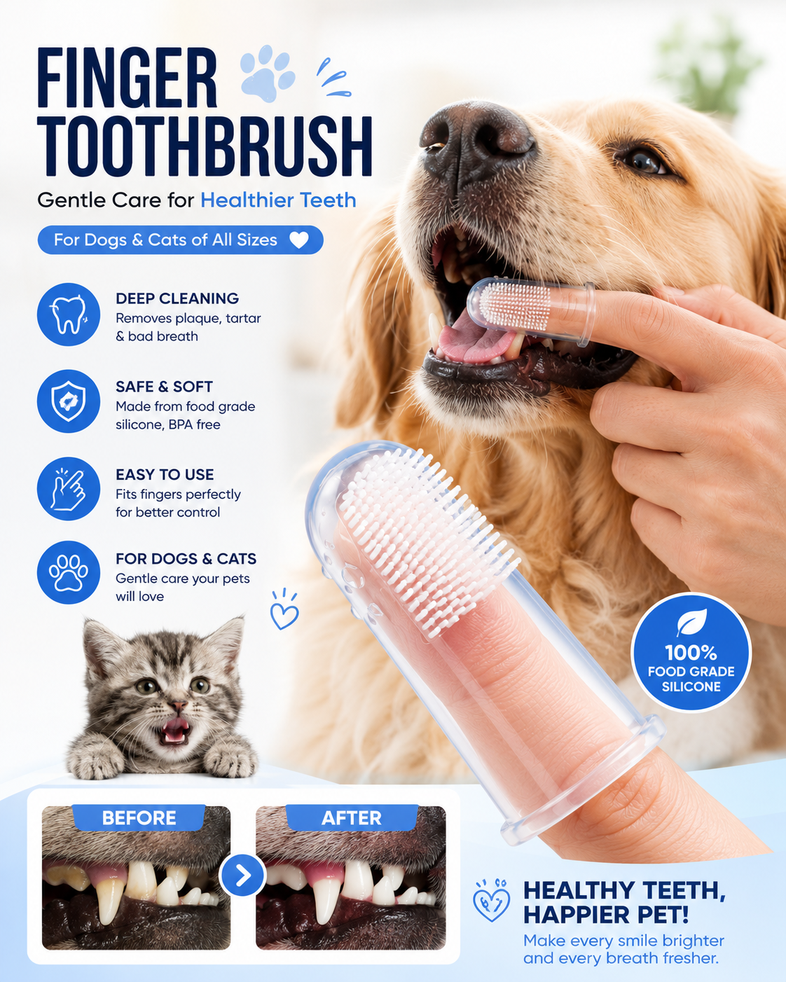 Multi-finger toothbrushes for Cats and Dogs