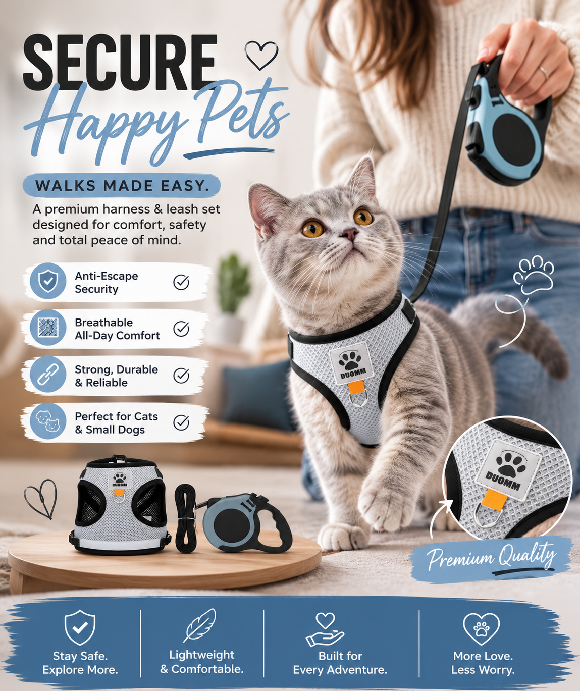 Vest-Style Pet Harness and Leash Set For Small Cats and Dogs