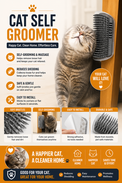 2-in-1 Wall Mounted Cat Grooming & Scratching Post