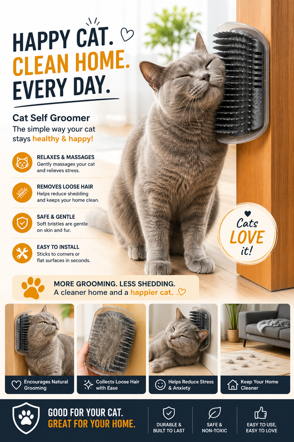 2-in-1 Wall Mounted Cat Grooming & Scratching Post