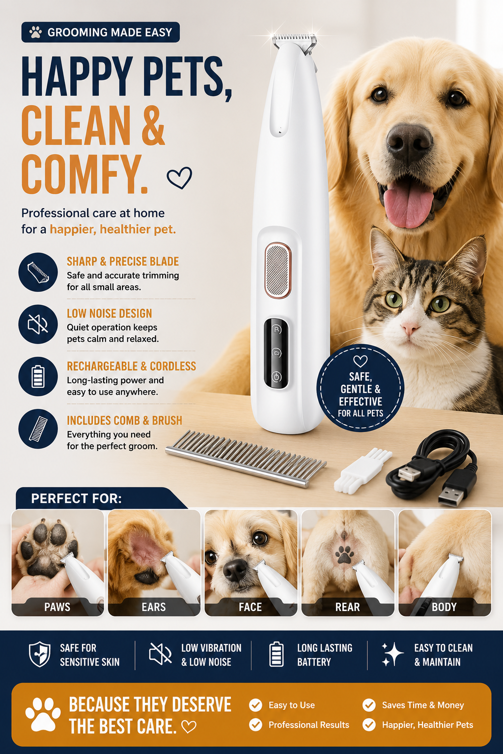 Electric Dog/Cat Paw Trimmer with LED Light